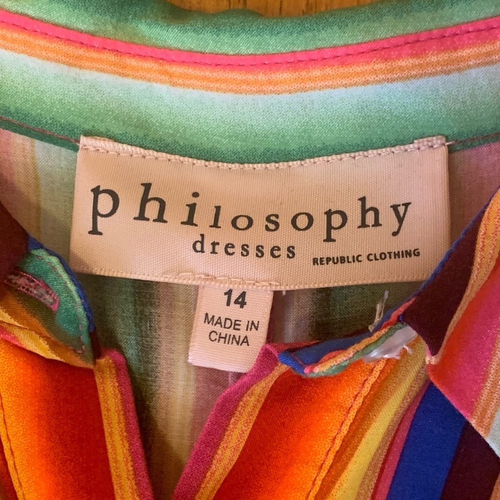 Philosophy Dress 14 Vibrant Rainbow Striped Maxi Button up 3/4 Sleeves Highwaist - Picture 5 of 14